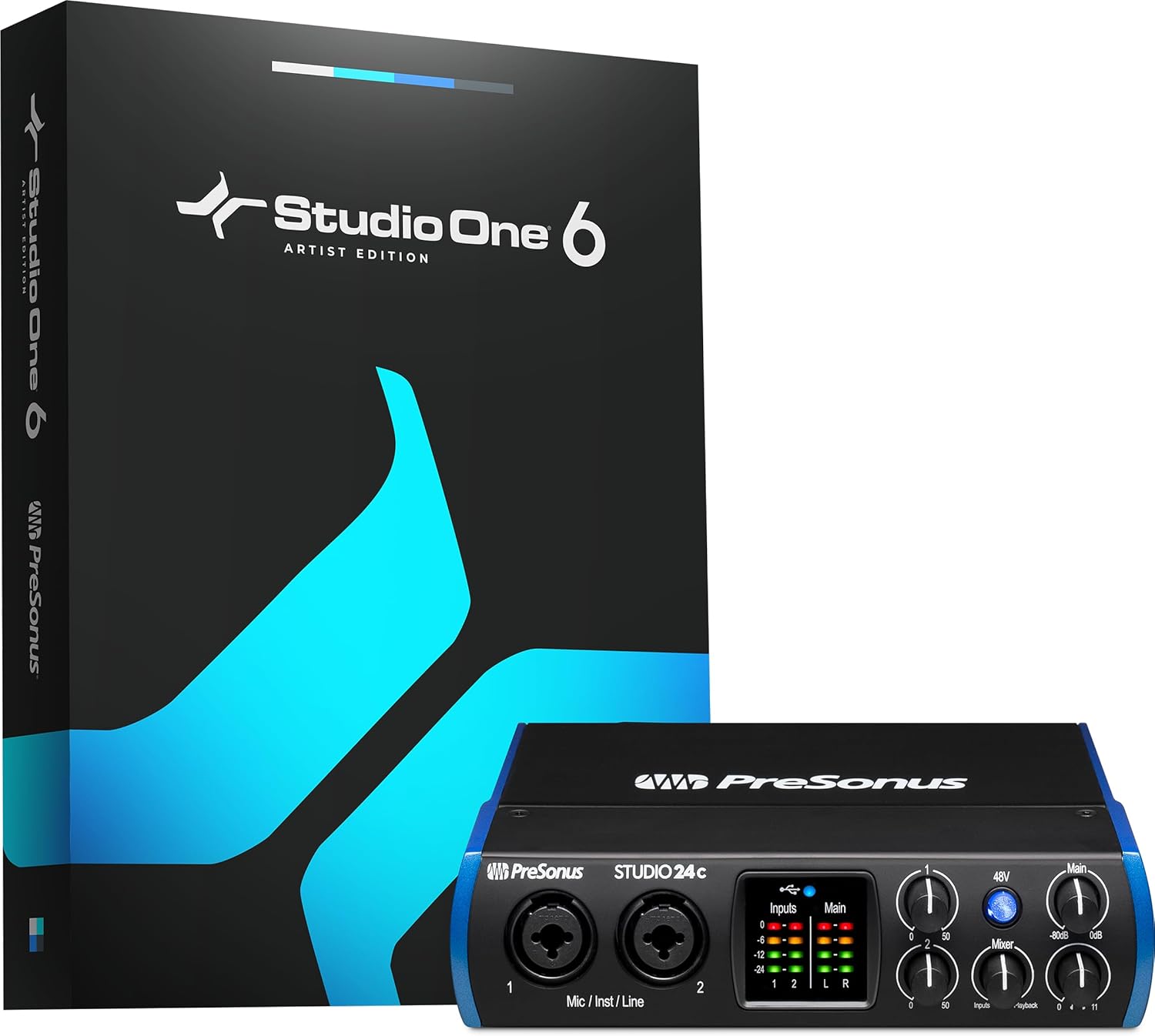 PreSonus Studio 24c 2x2, 192 kHz, USB Audio Interface with Studio One DAW Recording Software