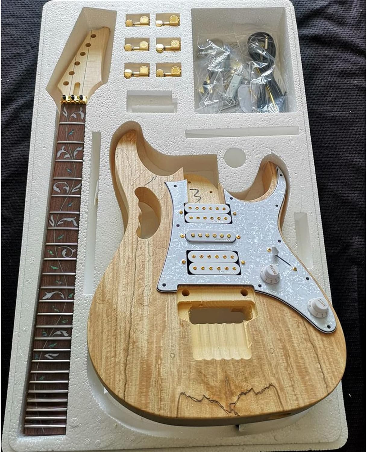 Basswood Body Rosewood Fingerboard Maple Neck Electric Guitar Assembly Accessories Set with Mounting Screws Unfinished Guitar Set