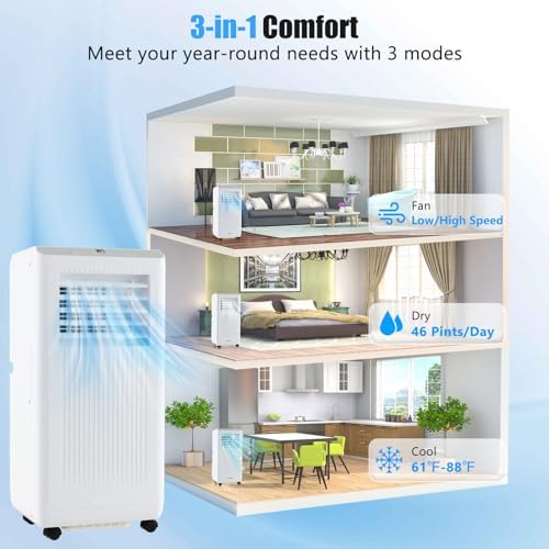 ARLIME 8000 BTU Portable Air Conditioner, 3-in-1 Freestanding Air Cooler w/Fan, Sleep Mode, Remote Control, 24H Timer & Window Installation Kit, AC Unit Cools up to 250 Sq.Ft. (8000 BTU)
