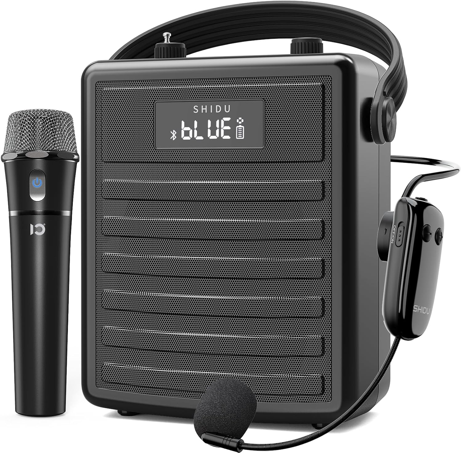 SHIDU 40W Voice Amplifier with Wireless Microphone, Portable PA System with Wireless Headset Mic & Speaker, 40W Loudly Bluetooth Portable Microphone and Speaker for Teacher, Meeting, Speech Events