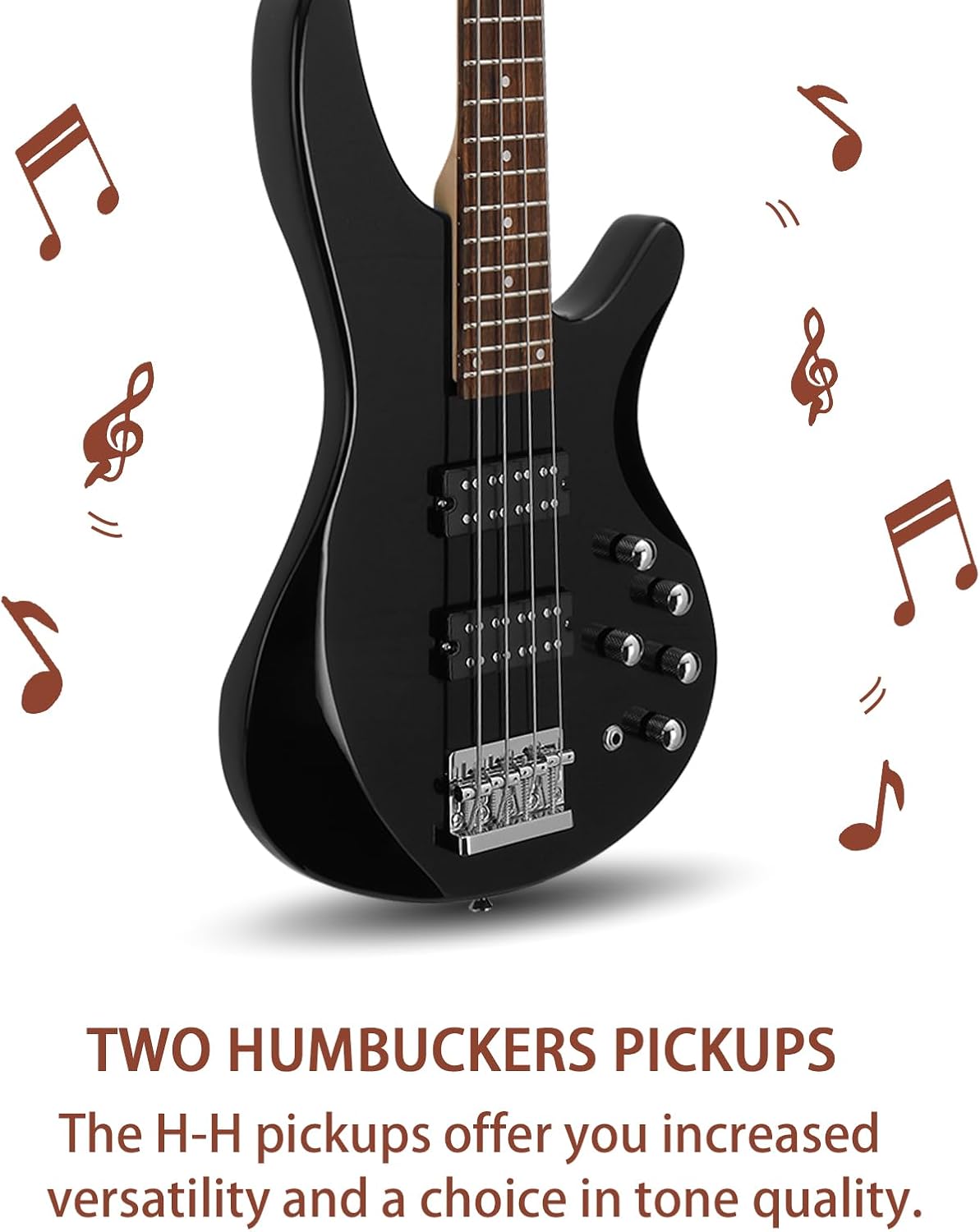 Ktaxon 4 String Electric Bass Guitar, Full Size Standard Right Handed Rosewood Fingerboard Beginner Kit with Cable Wrench Tool (Upgraded Black)