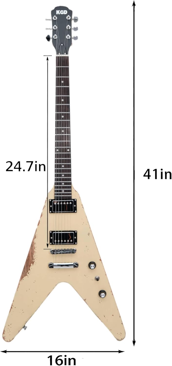 KGD Relic V Electric Guitar,Mahogany Body and Neck,Rosewood Fingerboard,Bone Nut,6-String Relic Heavy Metal Guitar,Professional/Electric Guitars for Adults
