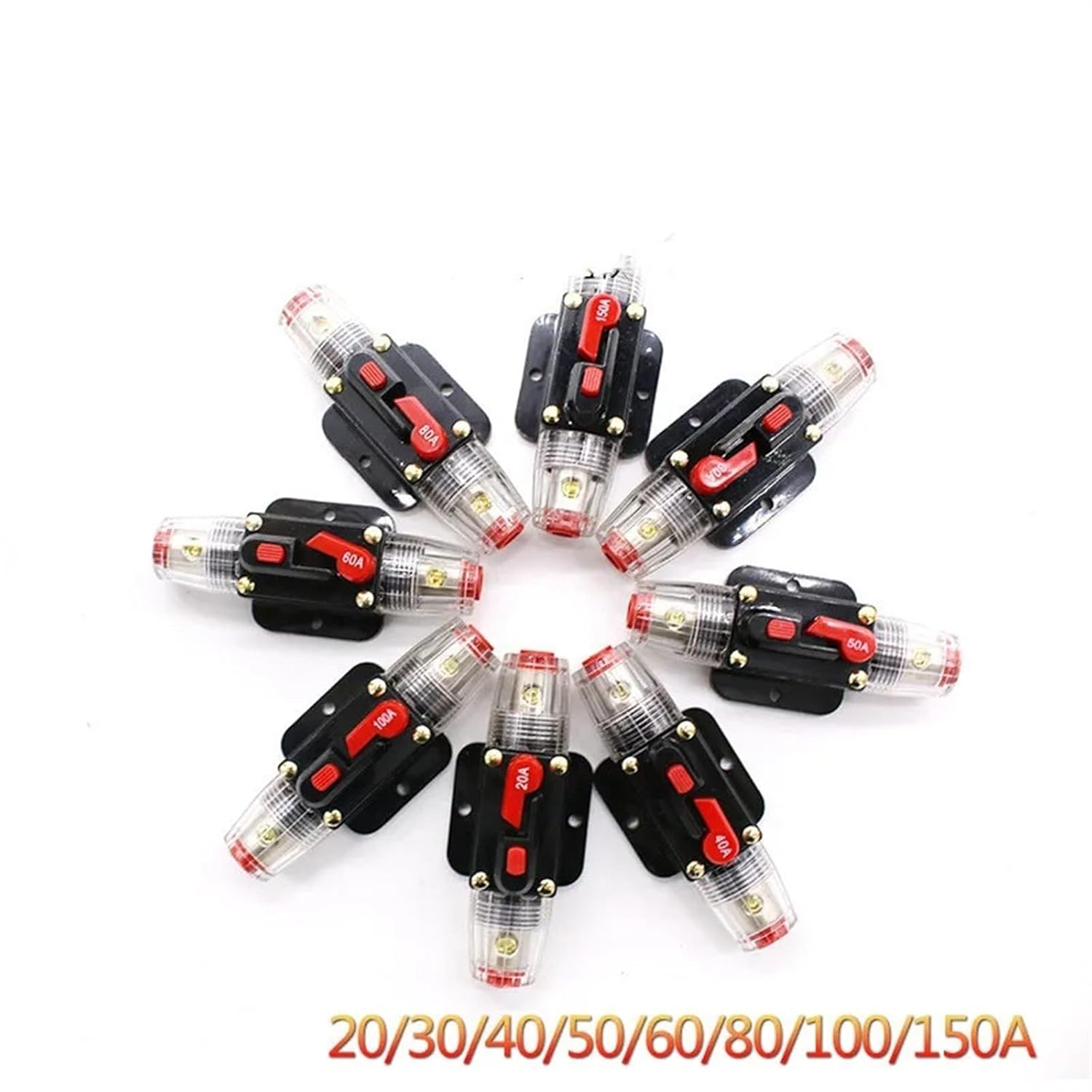 10PCS 12V 24V DC Car Truck Audio Stereo Amplifier Circuit Breaker Automatic Reset Fuse Holder Switch 20A~150A (Size : 150A)
