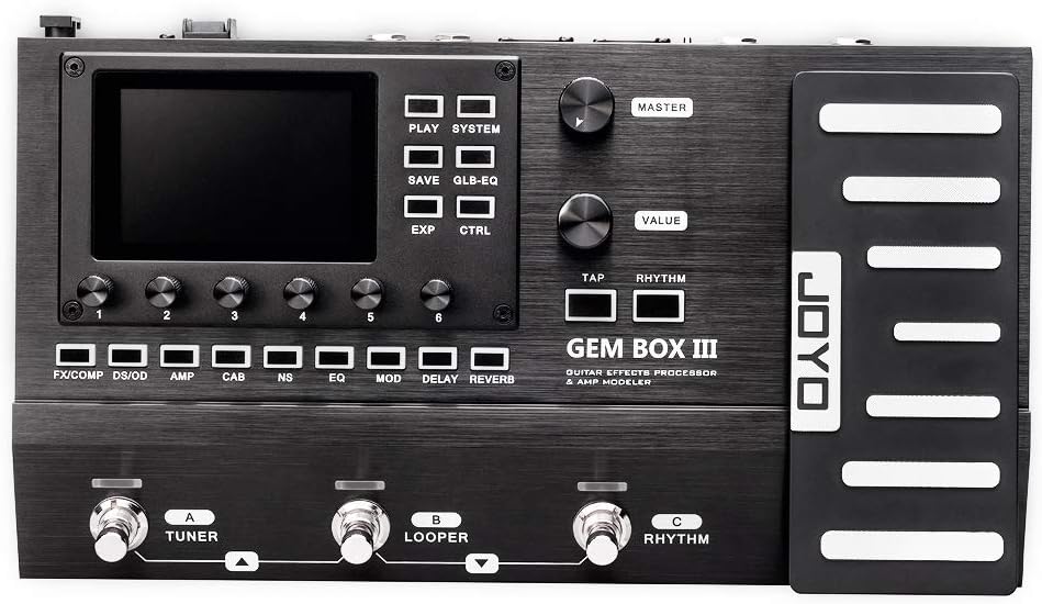 JOYO Guitar Multi Effect Processor with Expression Pedal with 157 Effect, 61 Preamp Modeling, 40 Drum Machine, IR Cab Simulation, Looper, Tap Tempo (GEM BOX III)