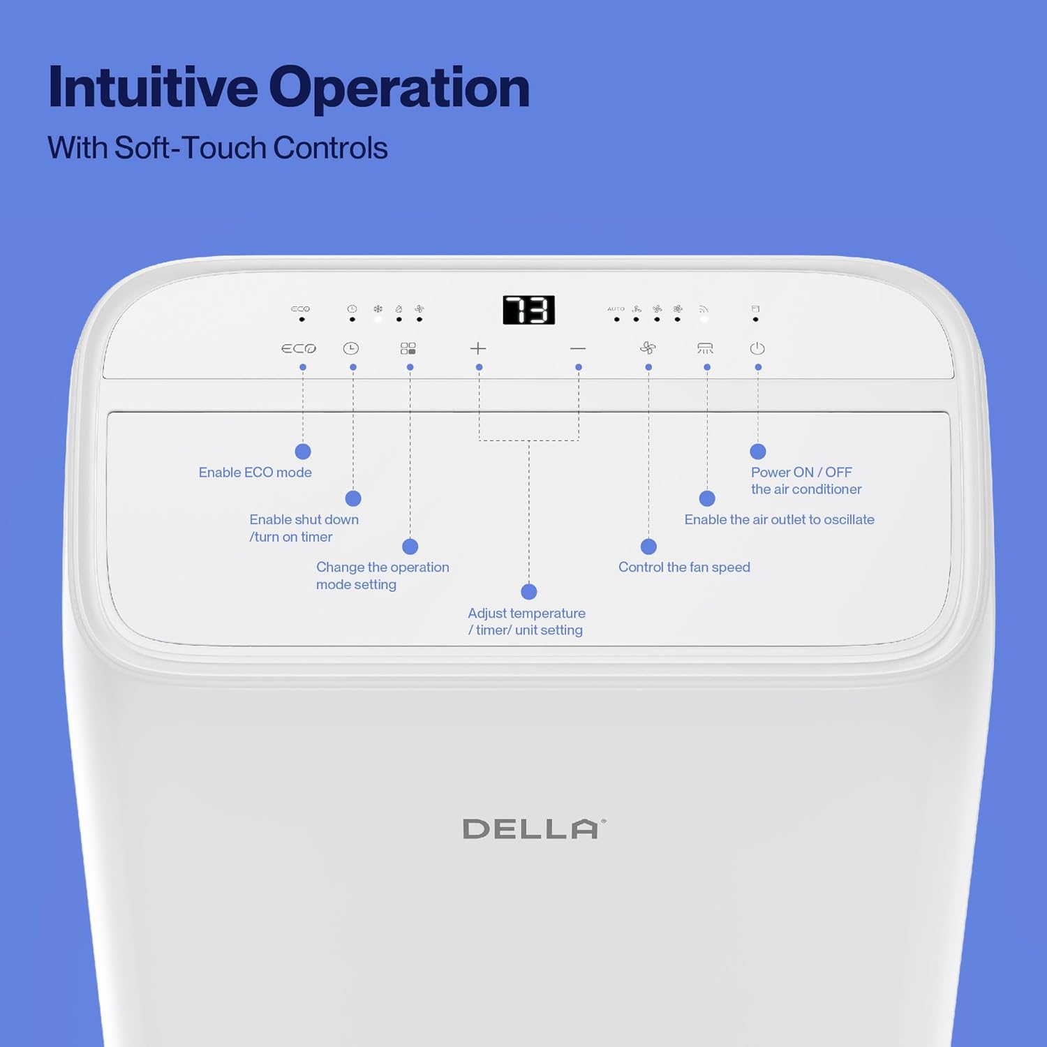 Della 14000 BTU Ultra Quiet Inverter Portable Air Conditioner Works with Alexa Cools Up To 450 Sq. Ft. Smart Wifi Portable AC Unit with Remote & App Control, Dehumidifier & Fan, Sleep Mode(45dB)