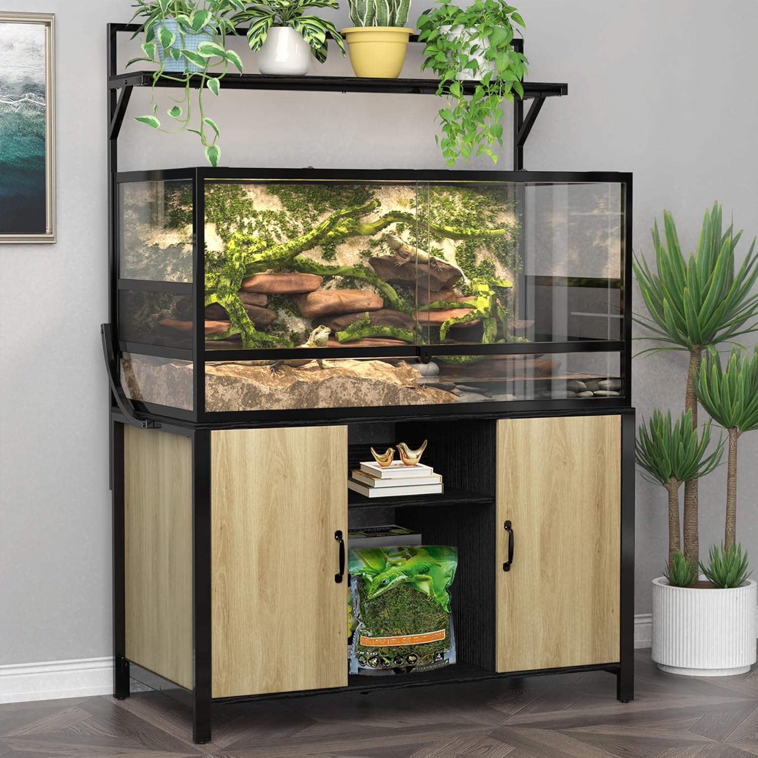 GDLF Reptile Tank Stand Terrarium Stand with Cabinet for Accessories Storage 48