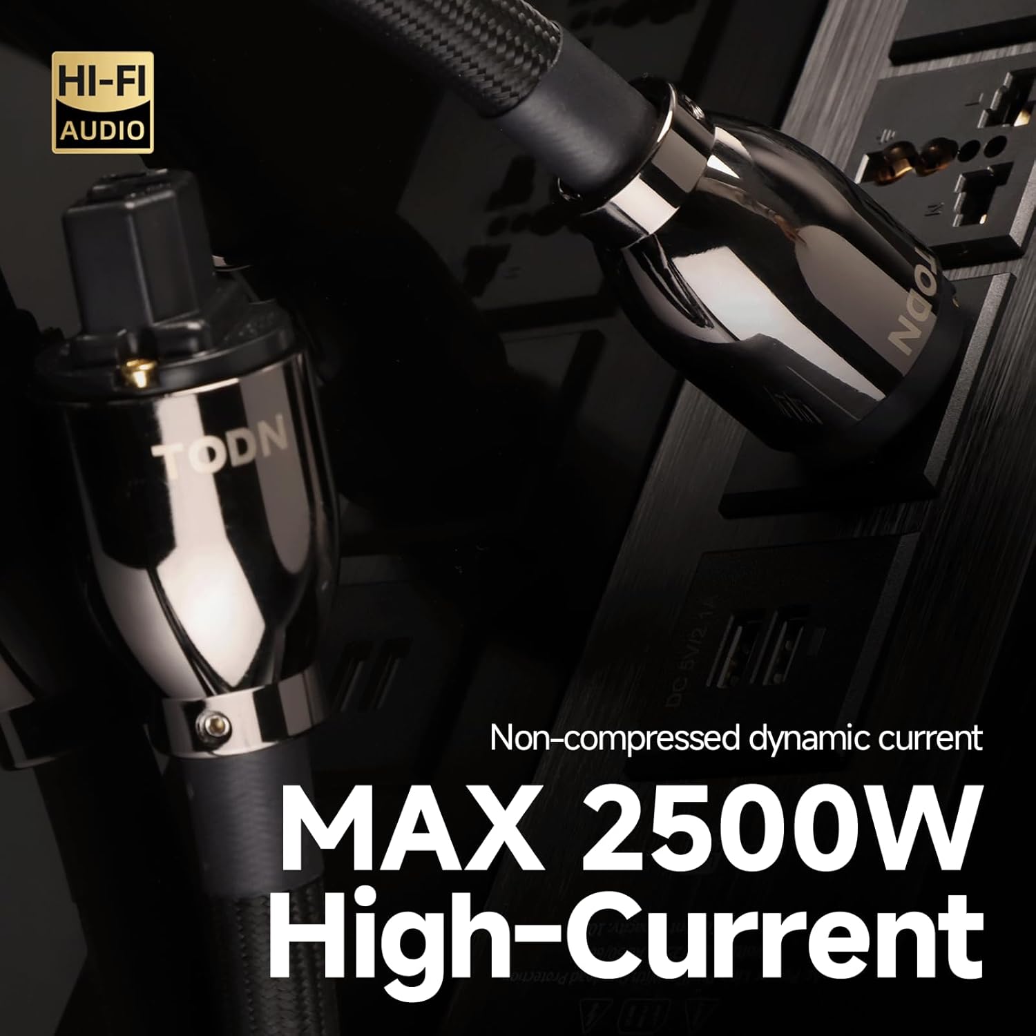 TODN HiFi Audio Power Cable for Audiophile with O-C-C Cores, 24K Gold Plated 3 Prong Power Cord Plug/IEC C15, Φ17.5mm, 3ft/1m