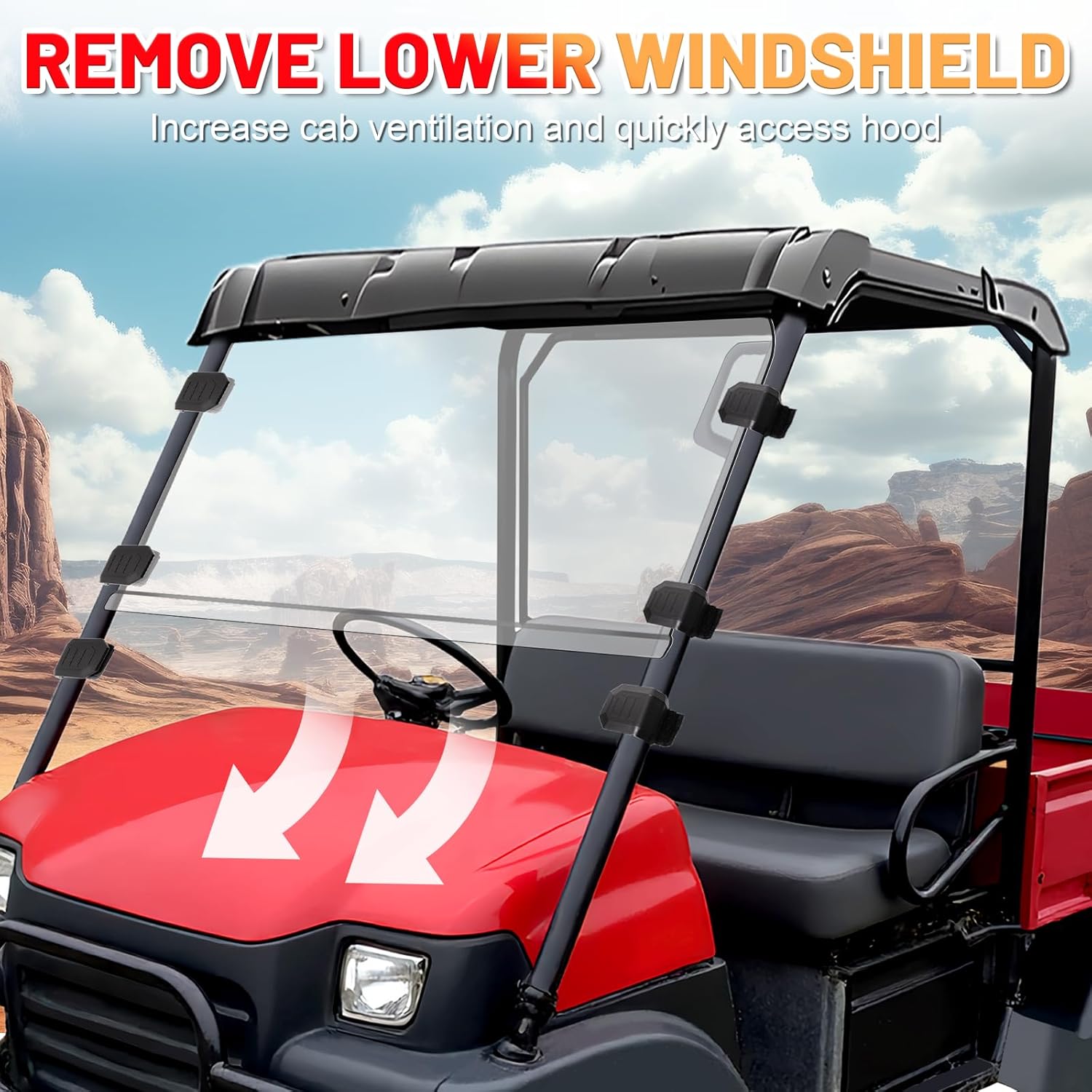 StarknightMT Front Windshield Compatible with Kawasaki Mule 3000 3010 2003-2013 Scratch-resistant Clear Full Windscreen for UTV Hard Coated 2-in-1 PC Window Heavy-duty Panel Anti-UV Accessories