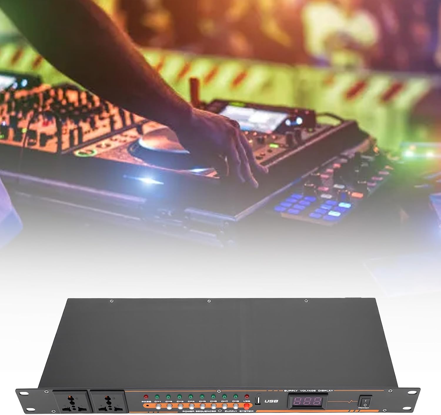 10 Outlet Power Sequencer Conditioner with Digital Screen Safety Features Independent Power Switch USB Port for Audio Equipment