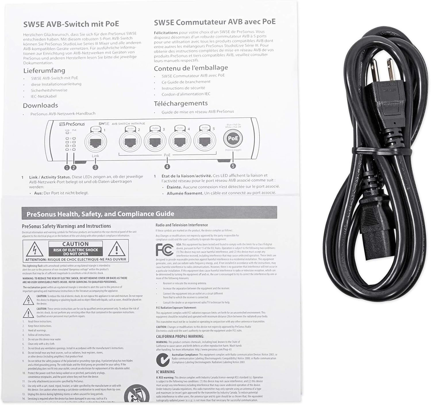PRESONUS SW5E 5-Port AVB Switch w/PoE, Rack Mountable, Metal Chassis+RockShip