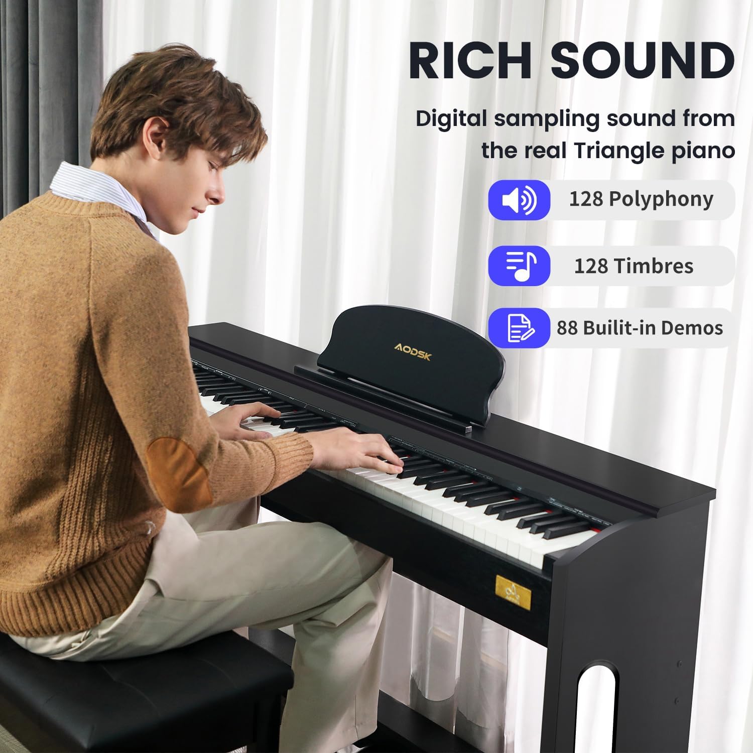 88 Key Weighted Action Digital Piano B83 + AODSK Iron Piano Bench UAP-10