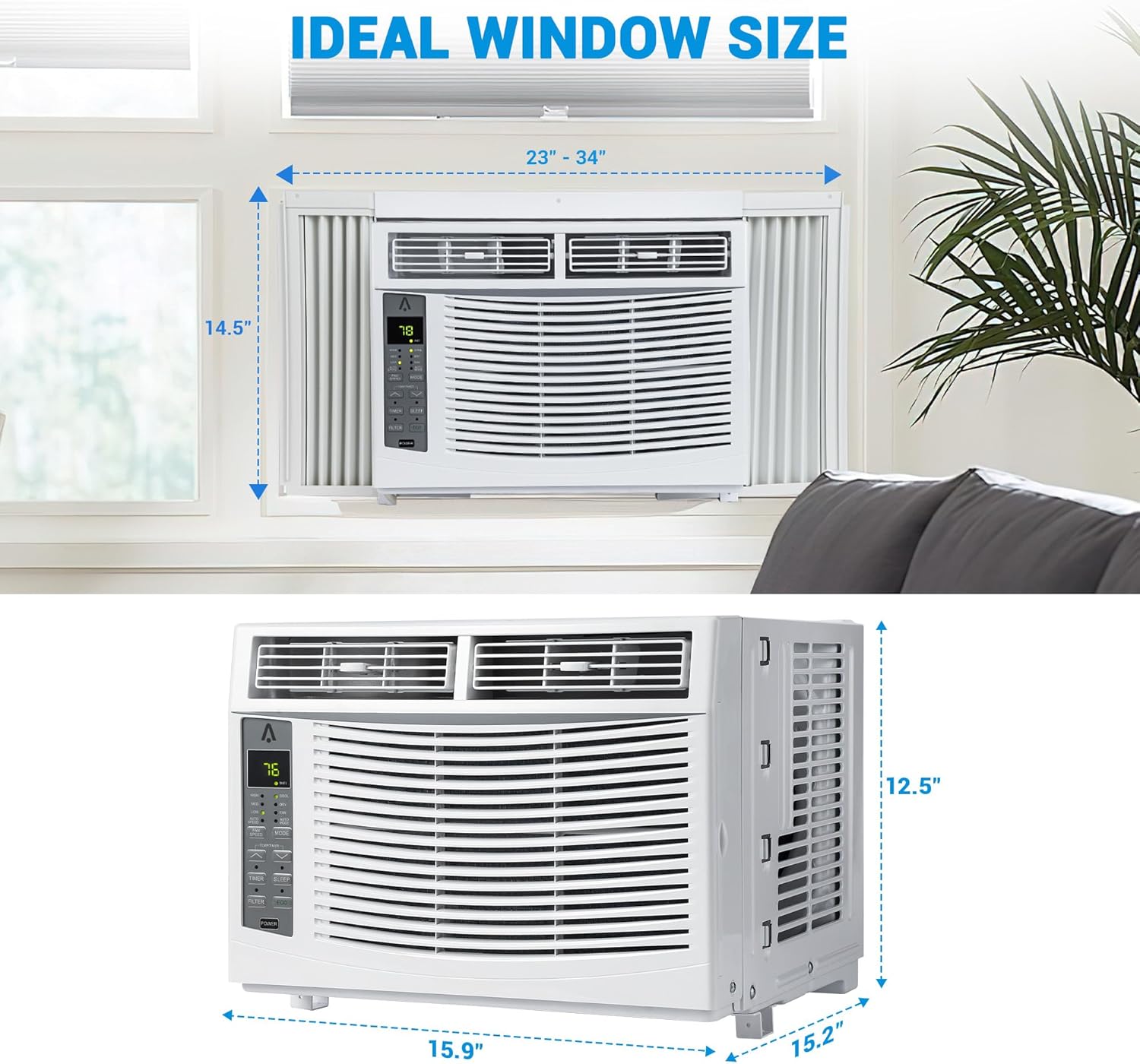 6,000 BTU Window Air Conditioner,AC Window Unit Cool up to 250 Sq. Ft w/Wifi Controls & 4 IN 1 Cooling, Dry, Fan,and Auto Mode, Low Noise,Perfect for Small Bedroom, Living Room, Home,Office