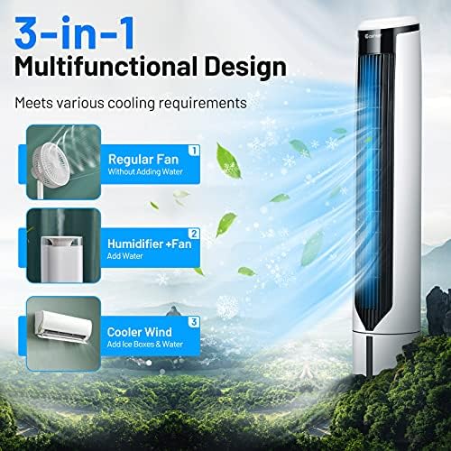 COSTWAY Portable Evaporative Air Cooler for Room, 41 Inches Cooler with Remote Control, 70° Oscillating Floor Swamp Cooler with 4 Ice Packs, 9H Timer Bladeless Air Cooler for Bedroom Room Home Office