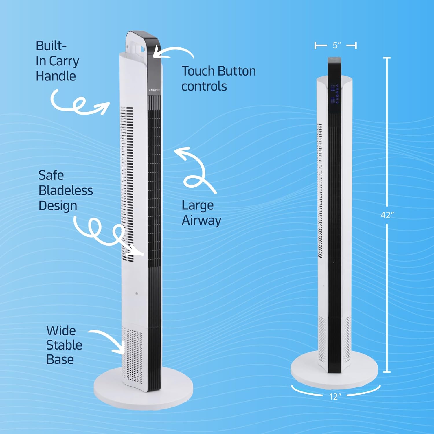 42” Oscillating Tower Fan, 3 Speed Portable Fan Tower With Remote Control, Quiet Operating Floor Fan for Bedroom with 7.5 Hr Auto Off Timer, Modern Design Room Cooling Fan For Home & Office