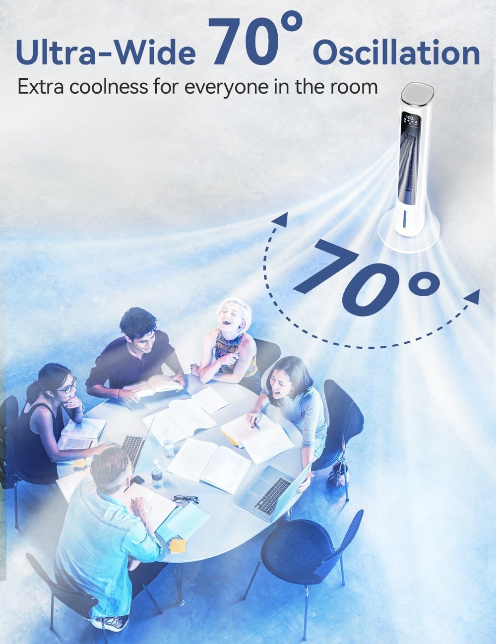 37 INCH Evaporative Air Cooler w/LED Display, Touch Control & 20FT Remote, 3 Modes & 3 Speeds Swamp Cooler Air Conditioner, 12H Timer for Auto-off, 70° Wider Oscillating Air Cooler for Room