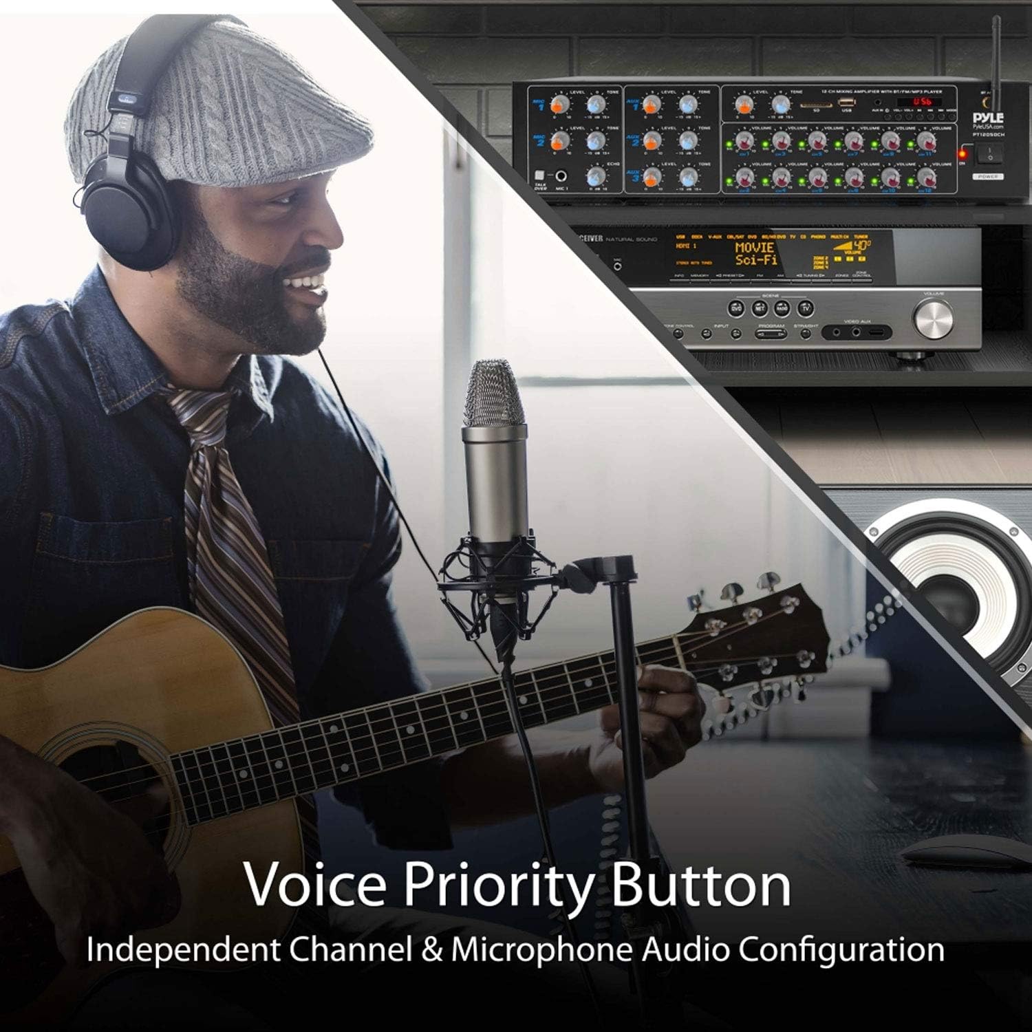 Pyle 12 Channel Power Amplifier w Bluetooth Wireless- 600W Max Power Rack Mount Amplifier with Multi-Zone Sound Mixer–RCA, USB and AUX inputs-Great for Restaurant, Theater, Studio or Stage- PT12050CH