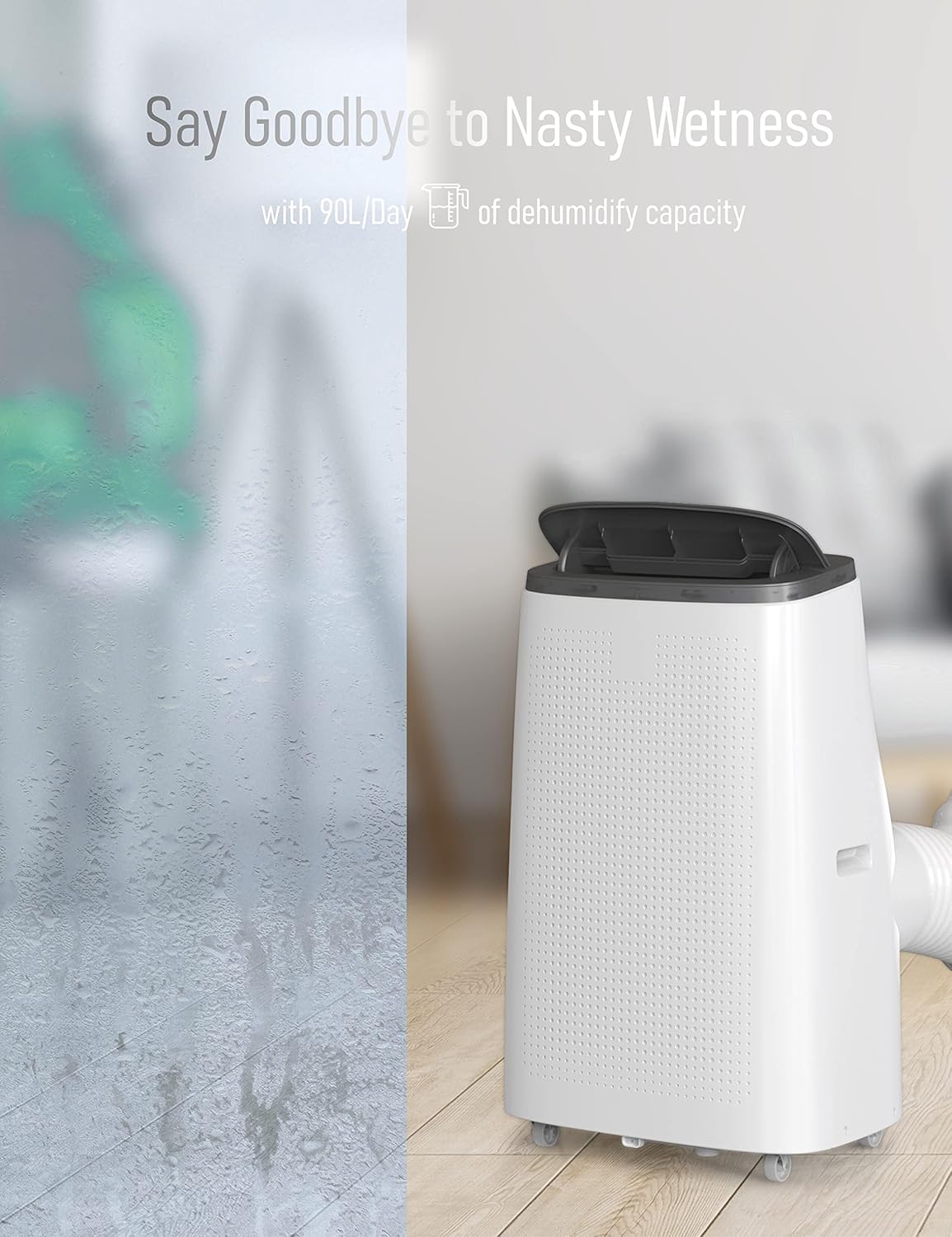 DEXSO Portable Air Conditioner 14,000 BTU, A/C for Rooms up to 750 Sq. Ft, Built-in Dehumidifier, Fan, and Sleep Mode, Includes Remote Control, Reusable Filter, and Window Kits