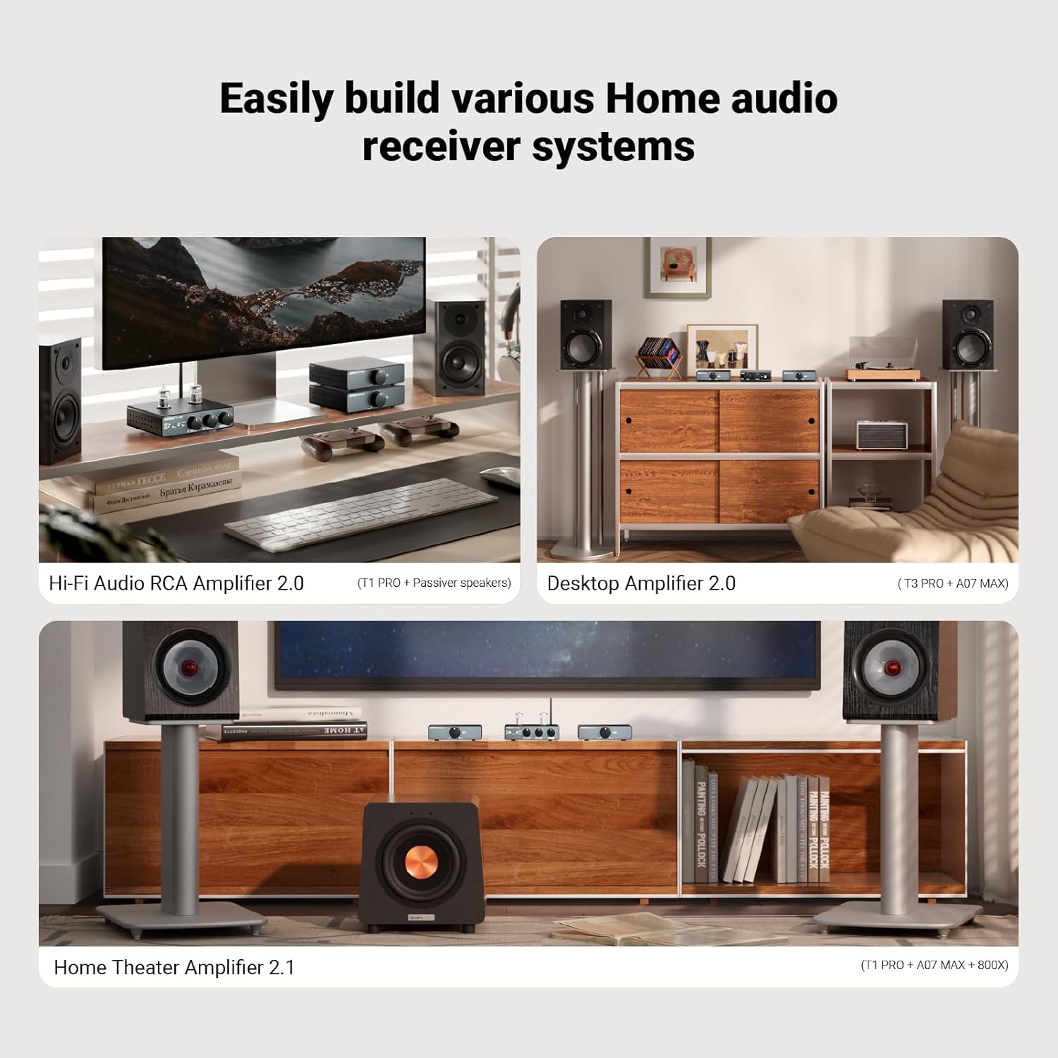 AIYIMA A07 MAX 2 Channel Stereo Amplifier Home Audio 300W*2 TPA3255 Class D Power Amp/Bridgeable Mono Amplifier 600 Watt with 3.5mm Line Output for Passive Bookshelf Speakers+DC36V 6A Power Adapter