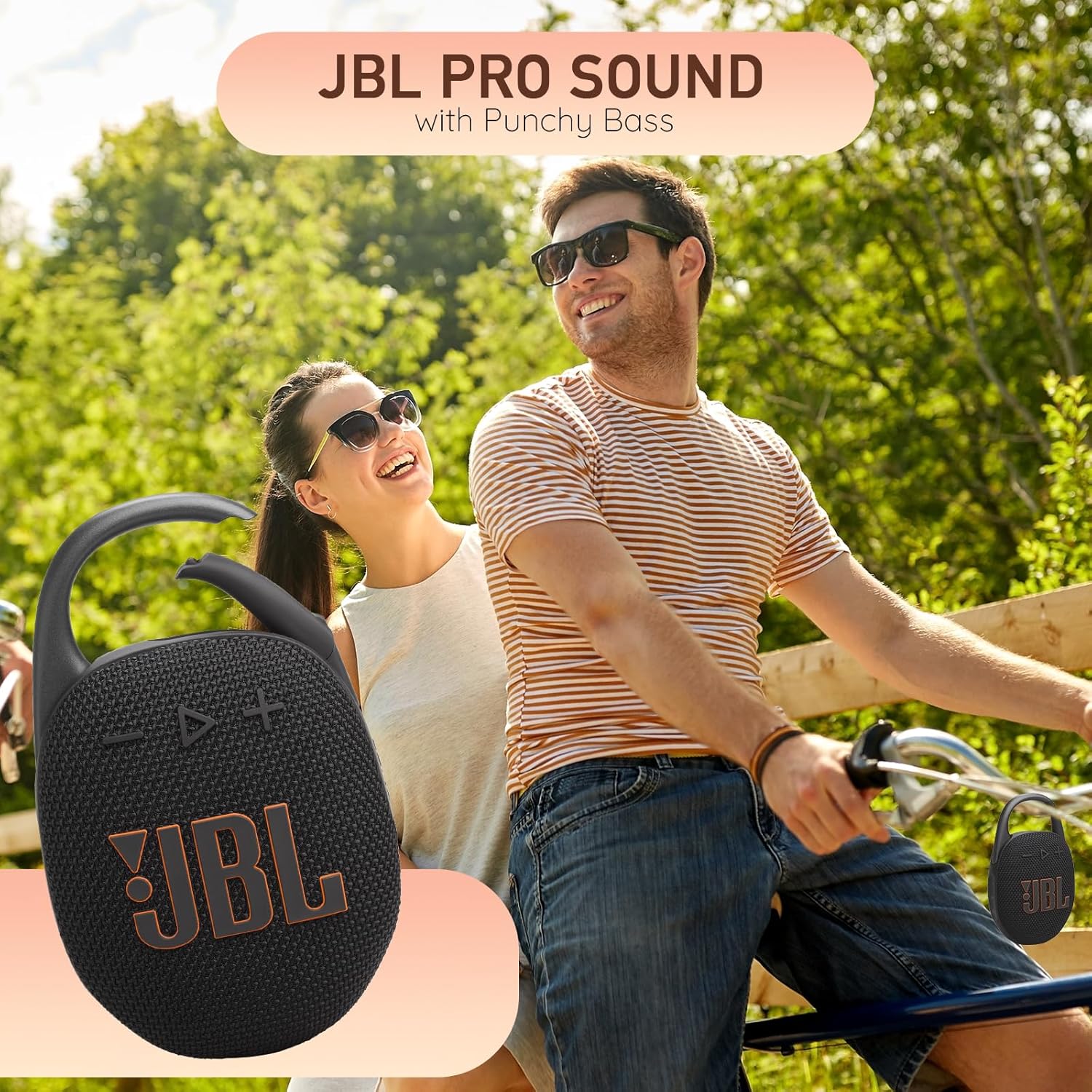 JBL Clip 5 Portable Bluetooth Speaker, IP67 Waterproof & Dustproof, Long-Lasting Battery - Squad - Boom h's Comprehensive Ultimate Performance Cloth Solution for Your On-The-Go Sound Experience