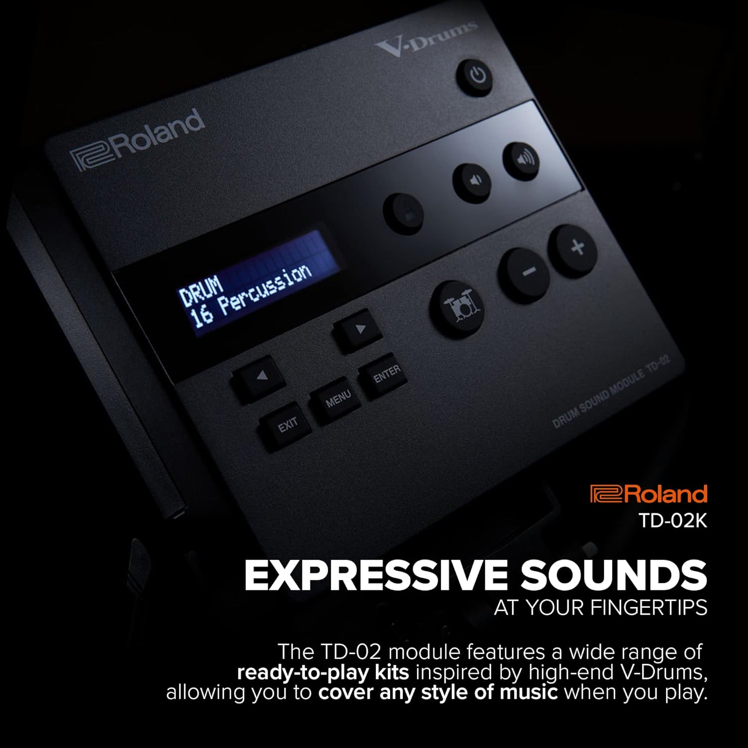 Roland TD-02K V-Drums | Entry-Level Compact Electronic Drum Kit with Expressive Playability, Noise-Reducing Features, Height-Adjustable Stand & Optional Bluetooth Expansion | Onboard Coach Function