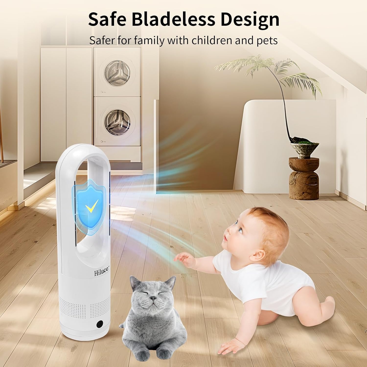 Hiluce All Season Bladeless Fan, 1400W Space Heater & 40W Tower Fan Combo with Remote,25dB Quiet Heater Fan Combo for Indoor Use,Tip Over and Overheat Protection 80°Oscillation,8Levels, 9H Timer,22