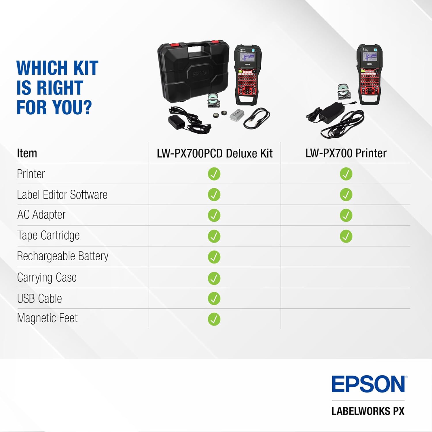 LABELWORKS Epson LW-PX700PCD Industrial Label Maker Kit - Complete Kit with Accessories, Compatible with Large Variety of Tape Types, Portable Handheld Label Printer