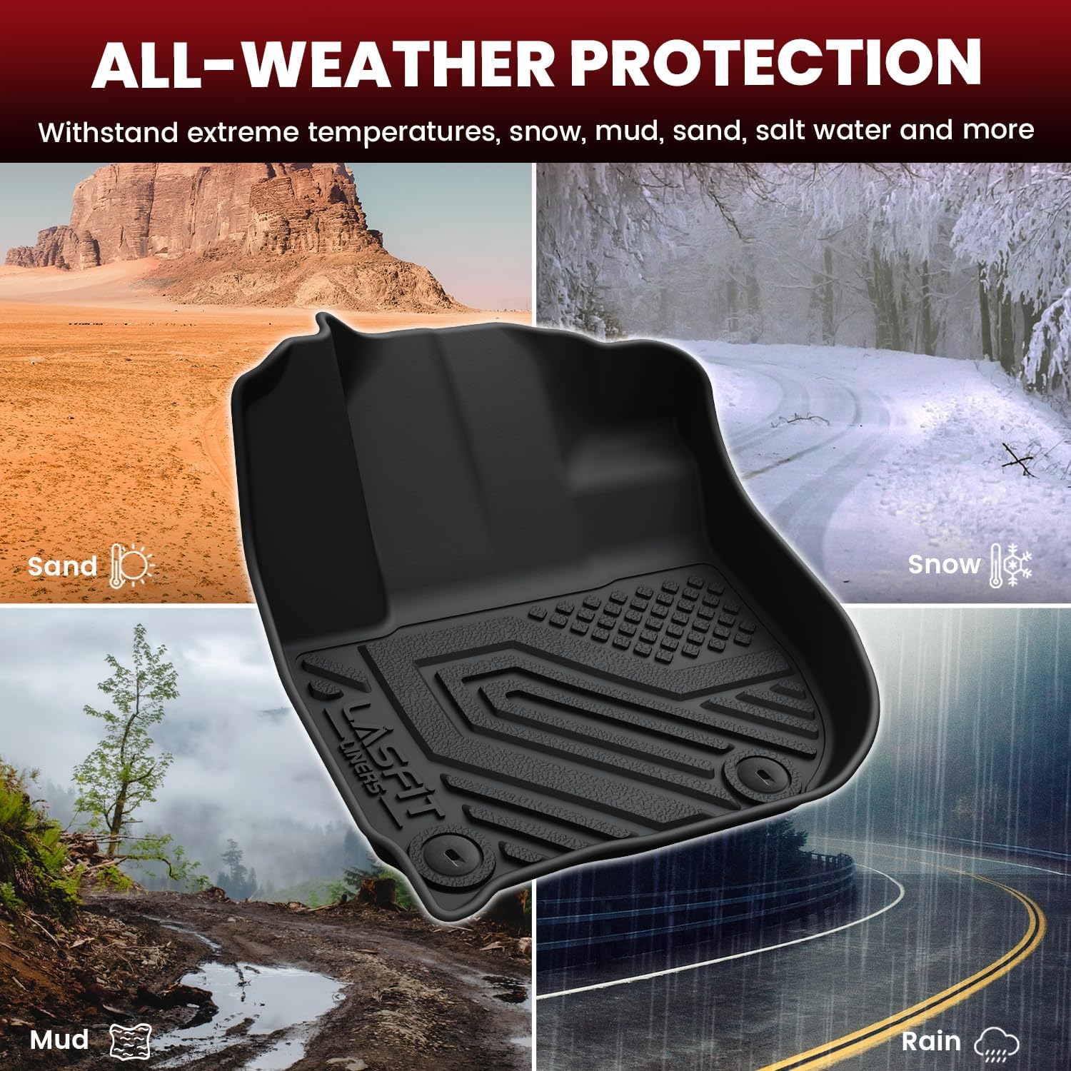 LASFIT Floor Mats & Cargo Mat for Honda HRV 2016-2022 (FWD Model), All Weather TPE Custom Fit HR-V Floor Liner Accessories, 1st & 2nd Row & Trunk Mat Full Set, Black (Not for AWD)