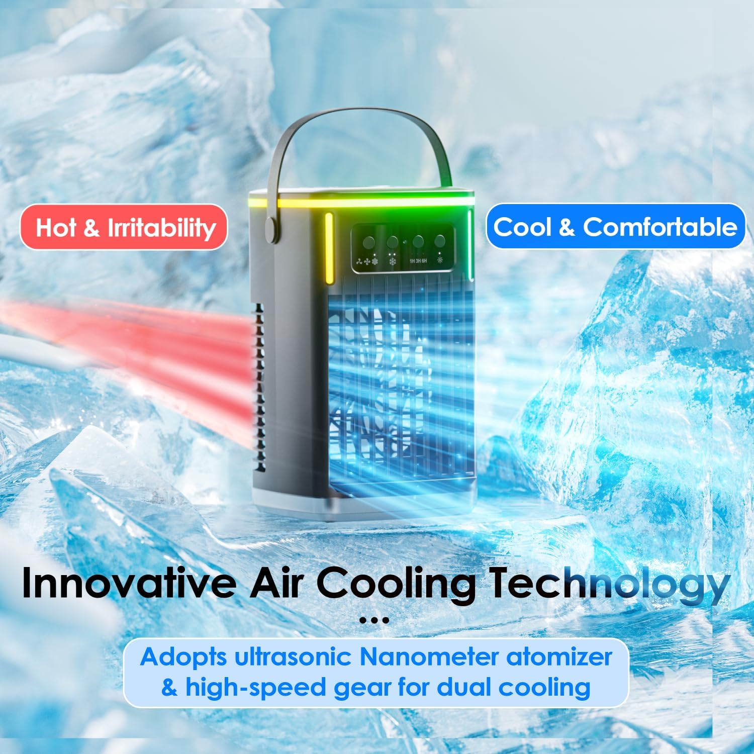 Portable Air Conditioners,Air Cooler Evaporative Personal,1500ML Cooling fan Air Conditioner with Remote,3 Wind Speed & 7 LED Light,3 Cool Mist& 2-8H Timer, Portable for Room Office Camping