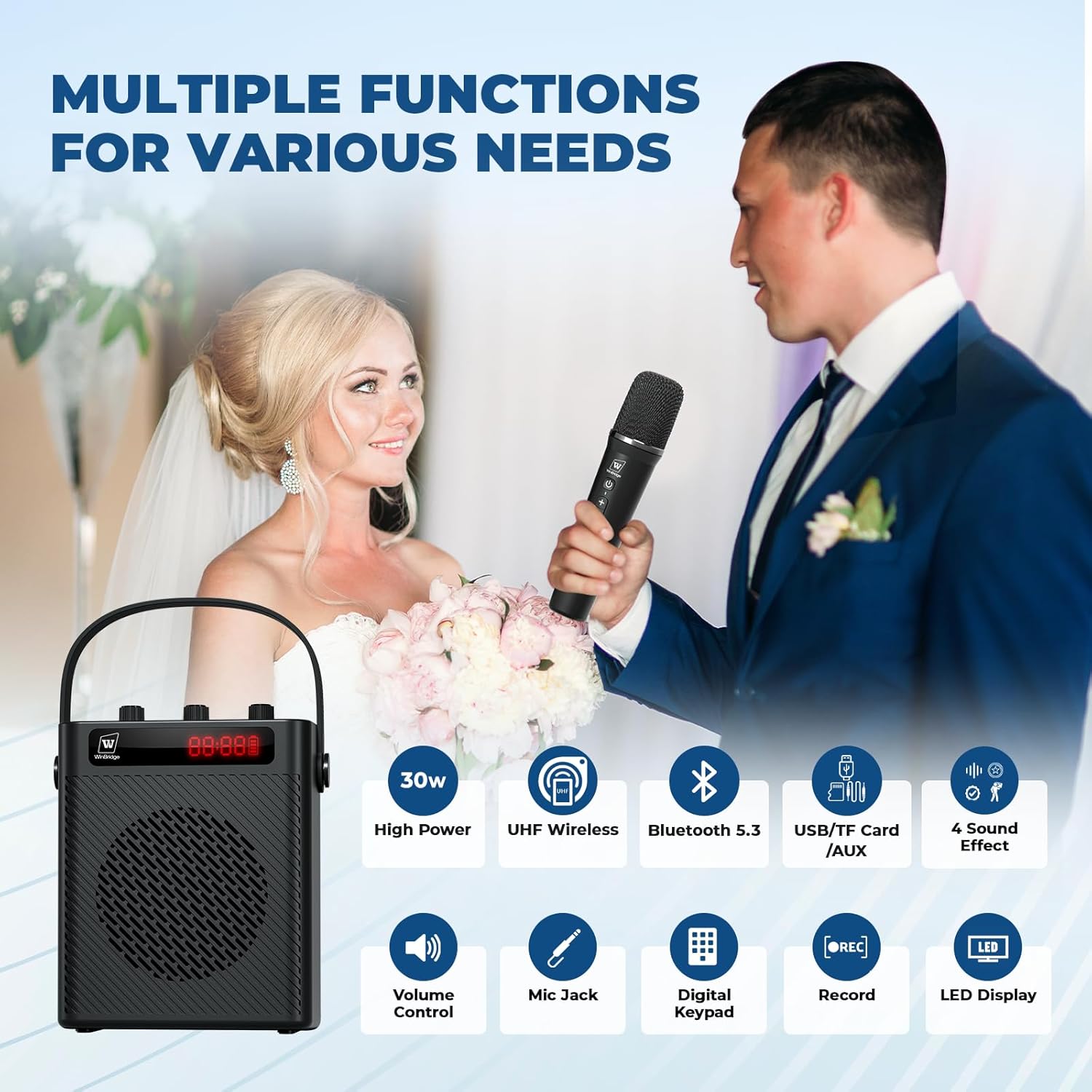 Voice Amplifier with Wireless Microphone & Speaker - Portable Mini Bluetooth PA System with Handheld Mic, 30W Ultra-Light Rechargeable Megaphone for Teachers, Speech & Outdoor Events - S93 Pro