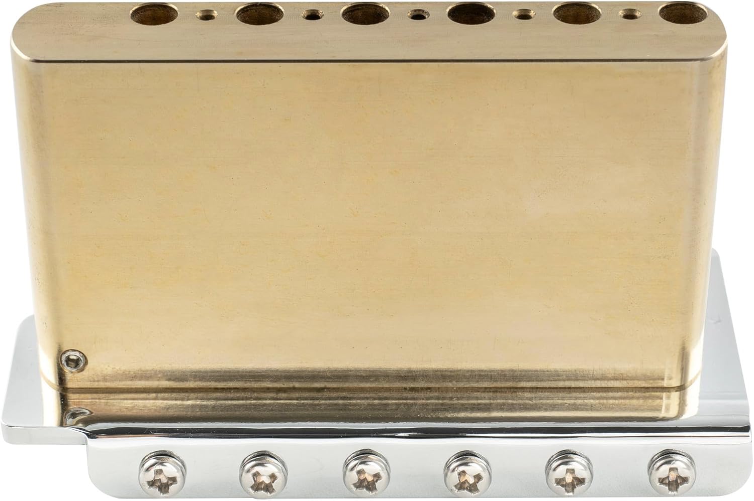 Musiclily Ultra 56mm (2-7/32 inch) American Vintage Style 6-Screw ST Tremolo Bridge with Modern Brass Saddles 42mm Solid Brass Block Push-In Arm for Strat Style Electric Guitar, Chrome