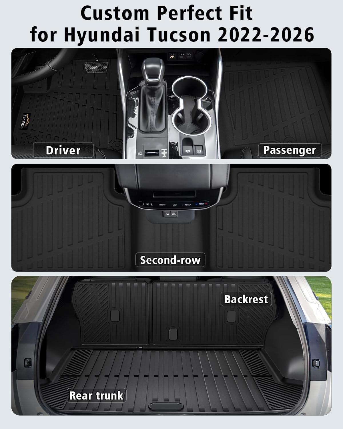 Floor Mats Custom for Hyundai Tucson 2022-2025 2026 Fuel (Not for Hybrid) Trunk Mat with Backrest Mat All Weather TPE Full Set Liners Cargo Protector & Door Sill Guards for Tucson Accessories, Black