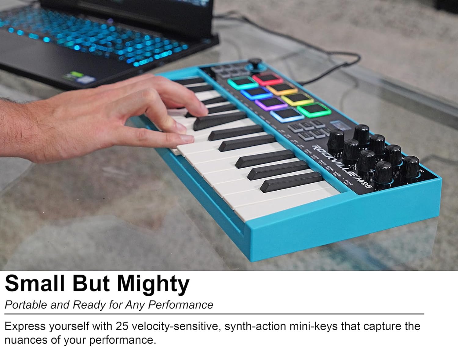 Audisavings Bundle: Rockville M25 25 Key USB Wireless MIDI Keyboard Controller With Bluetooth+8 Pads Bundle with Rockville RCM PRO Studio/Recording Condenser Microphone (2 Items)