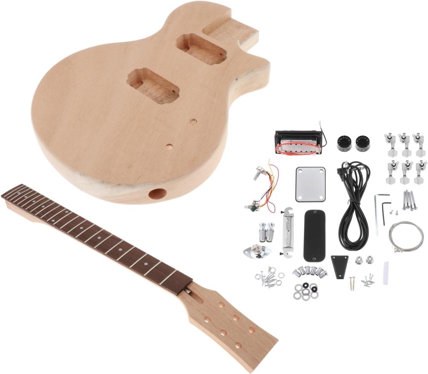 TSTS Unfinished DIY 6 Strings Electric Guitar Kit Mahogany Body & Neck Rosewood Fingerboard Unfinished Electric Guitar Kit