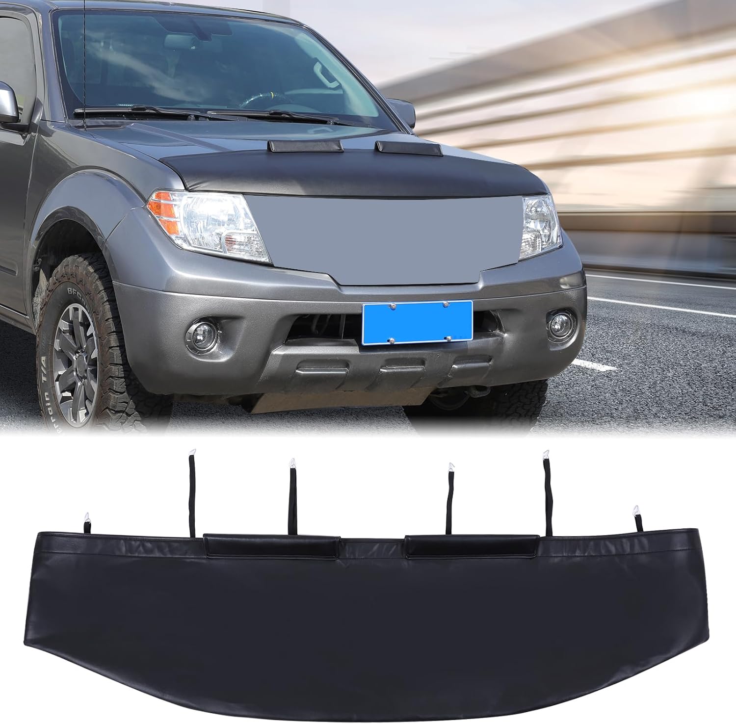 Aunginsy Car Hood Protector Bra Compatible with Nissan Frontier 2013-2021, Pickup Front Engine Hood Black Leather Protector Cover Half Hood Bonnet Bra Car Front Mask Hood Shield Exterior Accessories