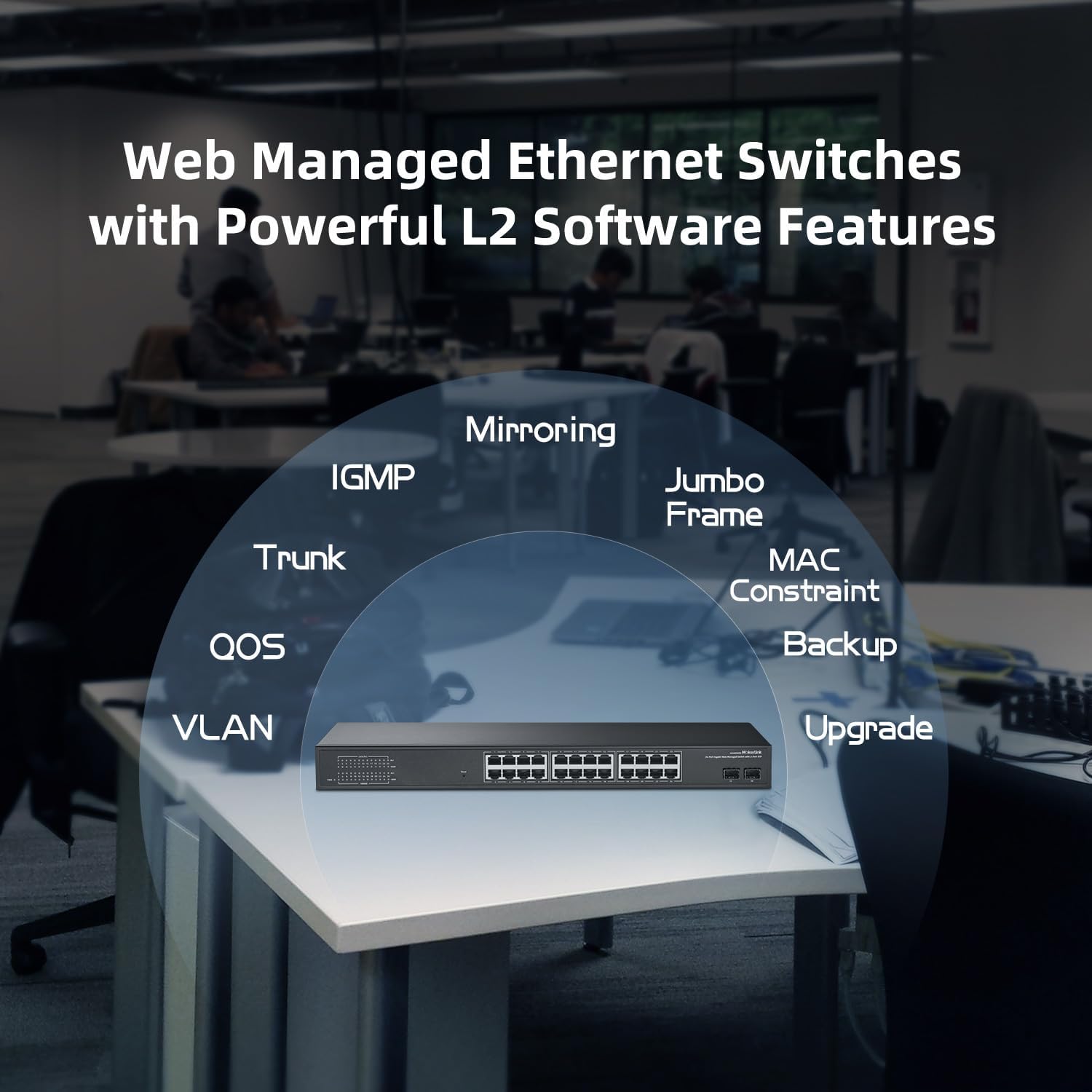 MokerLink 26 Port Gigabit Managed Switch, 24 Port GE, 2 x 1G SFP, L2 Smart Web Managed, Rackmount Fanless, QoS Vlan IGMP ACL