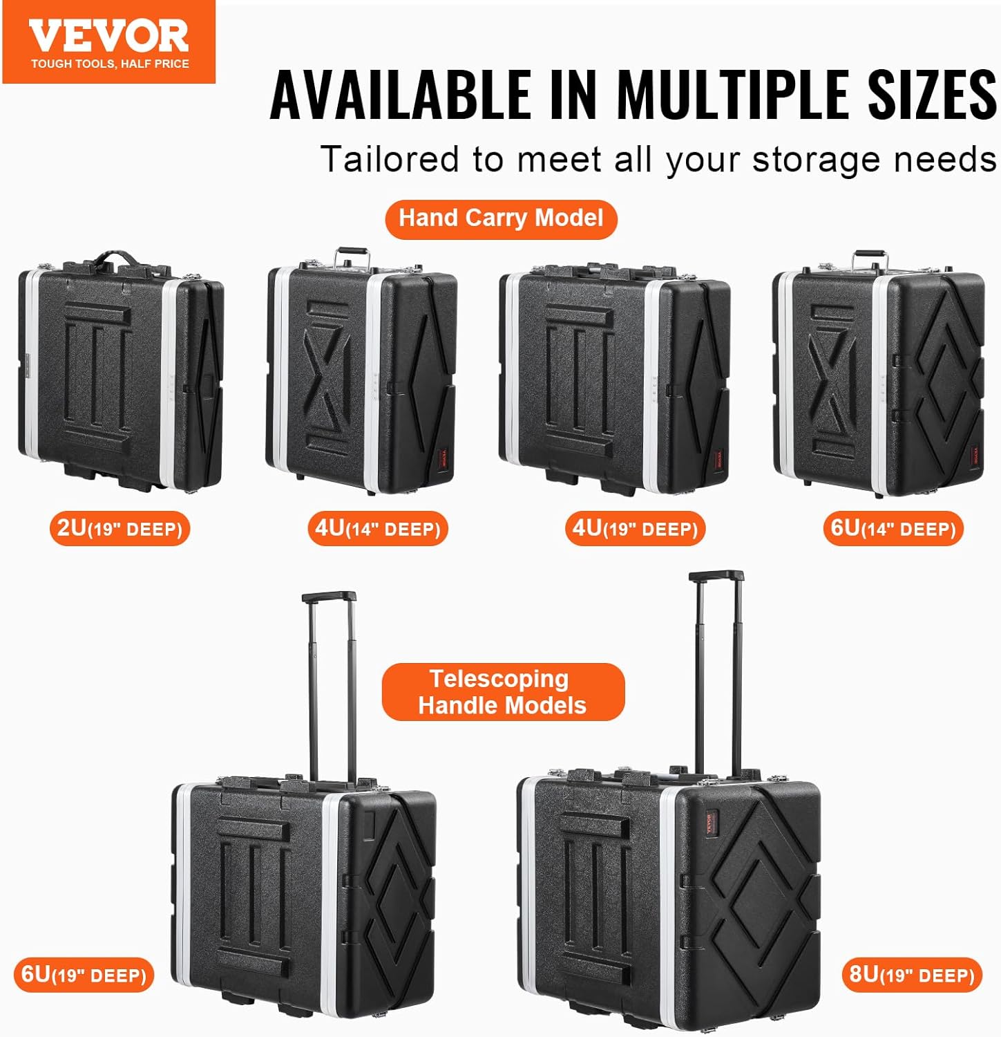 VEVOR 4U Rack Case, Standard 19 in Depth, Server Rack Cabinet with ABS Construction Handle Heavy-Duty Twist Butterfly Latches, Detachable Front & Back Panels, for Amps, Mixers, Microphone Receivers