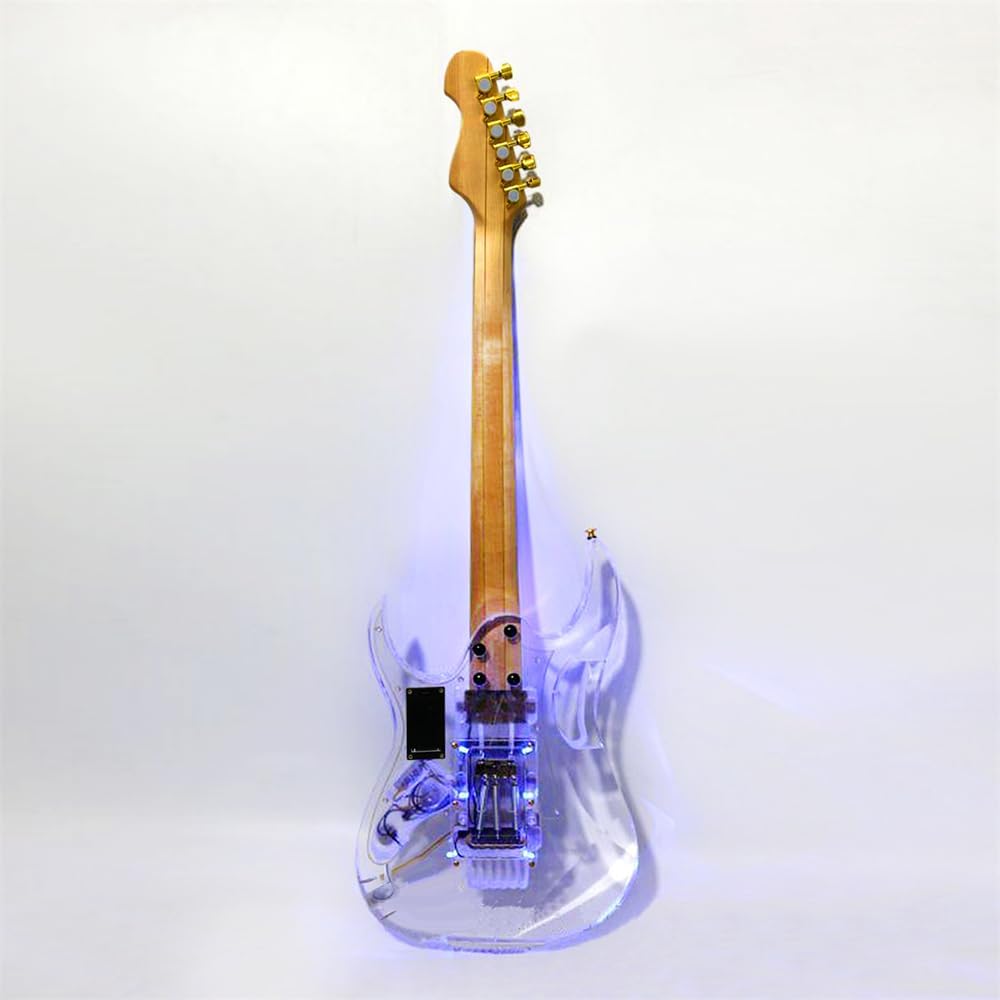 Electric Guitar LED Light Acrylic Body Maple Neck Rosewood Fretboard Blue Crystal Electric Guitar Sweet Sound (HSH Pickups)