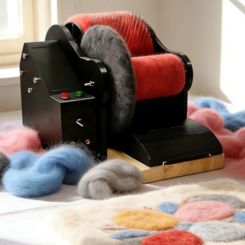 Electric Wool carding Machine, Wool Drum carder, Fiber carding Machine, with Adjustable Forward and Reverse Speed, for DIY Wool Felting and handicrafts