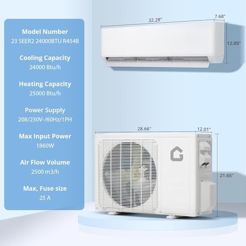 GarveeLife 24,000 BTU Mini Split Air Conditioner 23 SEER2 Ductless Smart AC and Heater Cools/Heats up to 1500 Sq.Ft, High Efficiency Inverter, Ultra Energy Saving WiFi and Remote Control, 208V/230V