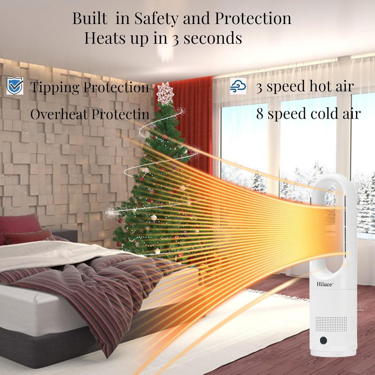 Hiluce All Season Bladeless Fan, 1400W Space Heater & 40W Tower Fan Combo with Remote,25dB Quiet Heater Fan Combo for Indoor Use,Tip Over and Overheat Protection 80°Oscillation,8Levels, 9H Timer,22