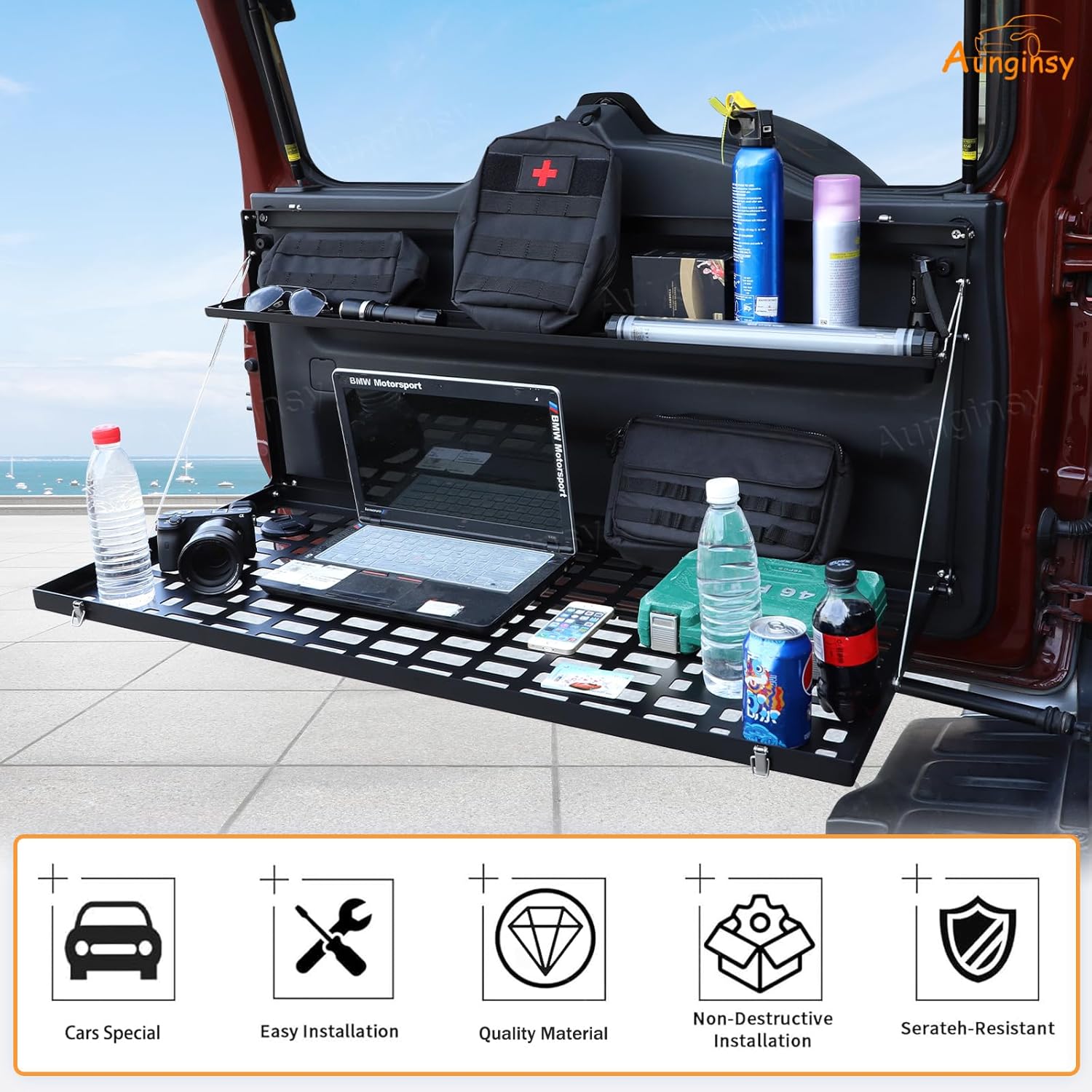 Car Tailgate Table Cargo Storage Rack Shelf Fit Toyot@a FJ Cruiser 2007-2024 Tailgate Foldable Double-Layer Storage Holder Rear Door Multifunctional Storage Organizer Tray Mount Bracket Accessories