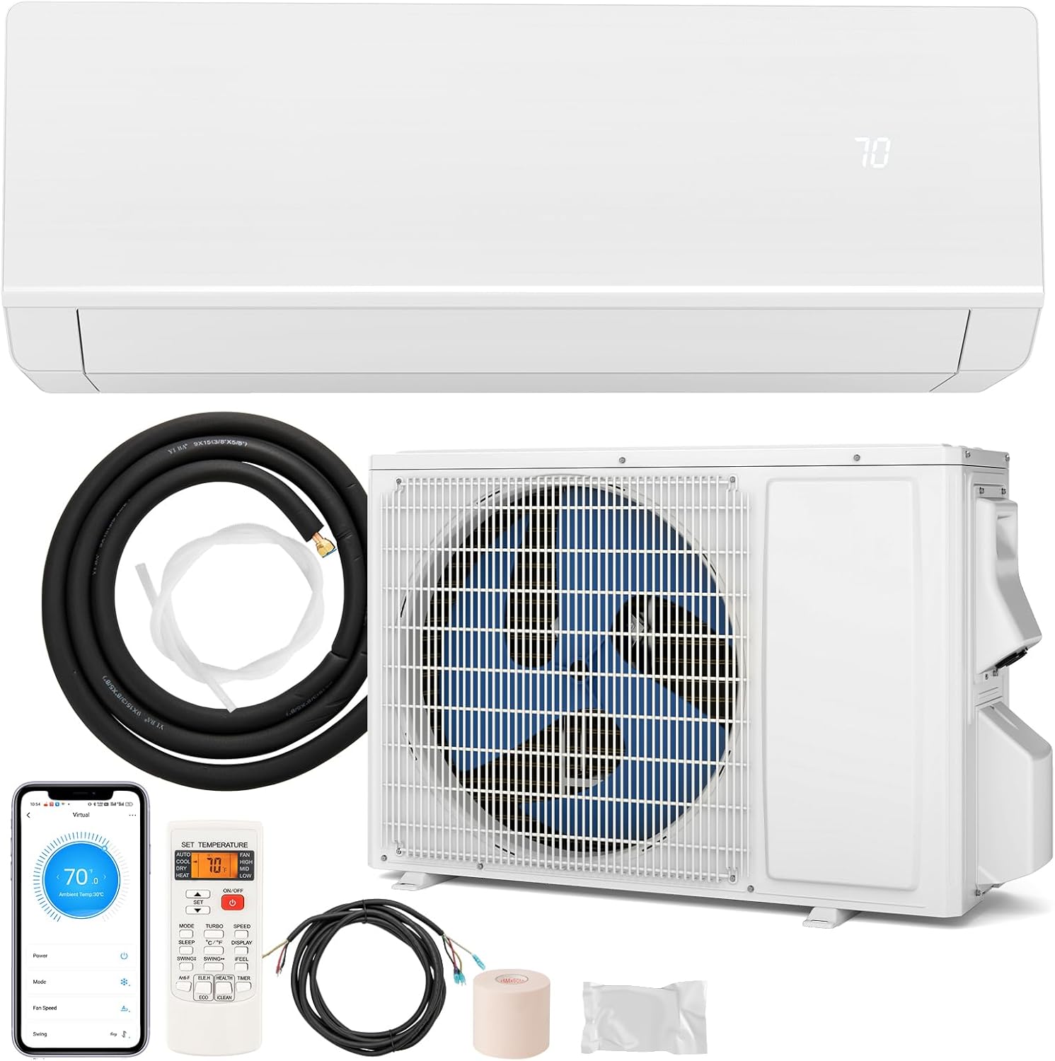 ARLIME 12000 BTU Mini Split AC, 24 SEER2 Inverter Air Conditioner w/ 1 Ton Heat Pump, Works with Alexa, Wifi, Cools up to 750 sq. Ft, Wall AC Unit with Installation Kit (12000 BTU 24 SEER2 208-230V)
