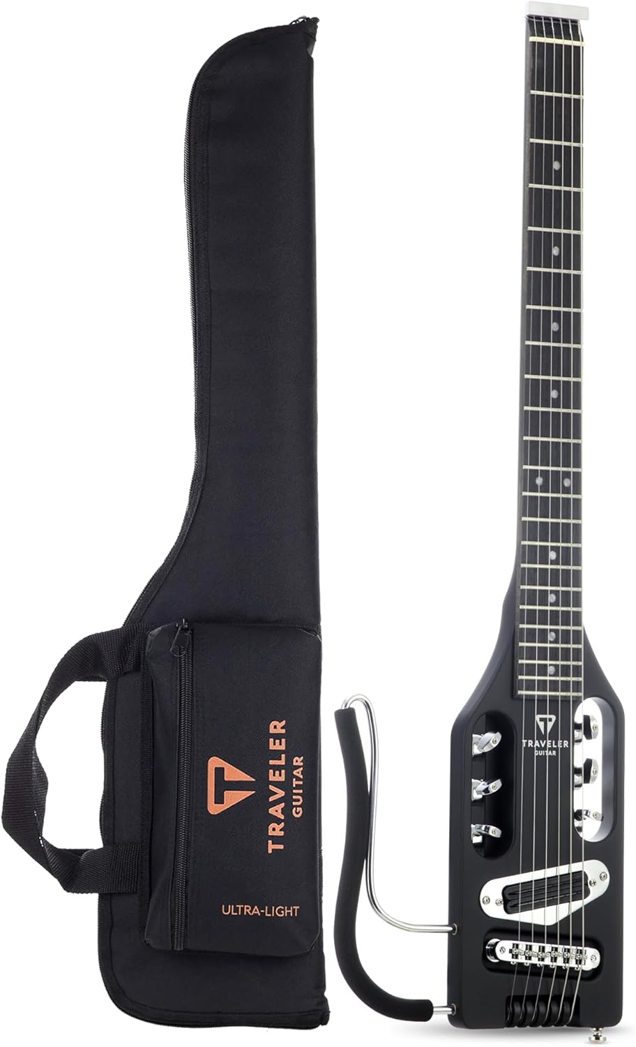 Traveler Guitar Ultra-Light Electric Guitar Matte Black Left-Handed Portable Electric with Removable Lap Rest Full 24 3/4