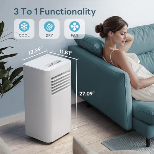 ZAFRO 10000BTU Portable Air Conditioner - 3-in-1 Cooling, Dehumidifier & Fan, 3 Speed, Remote Control, 24-Hour Timer, LED Display