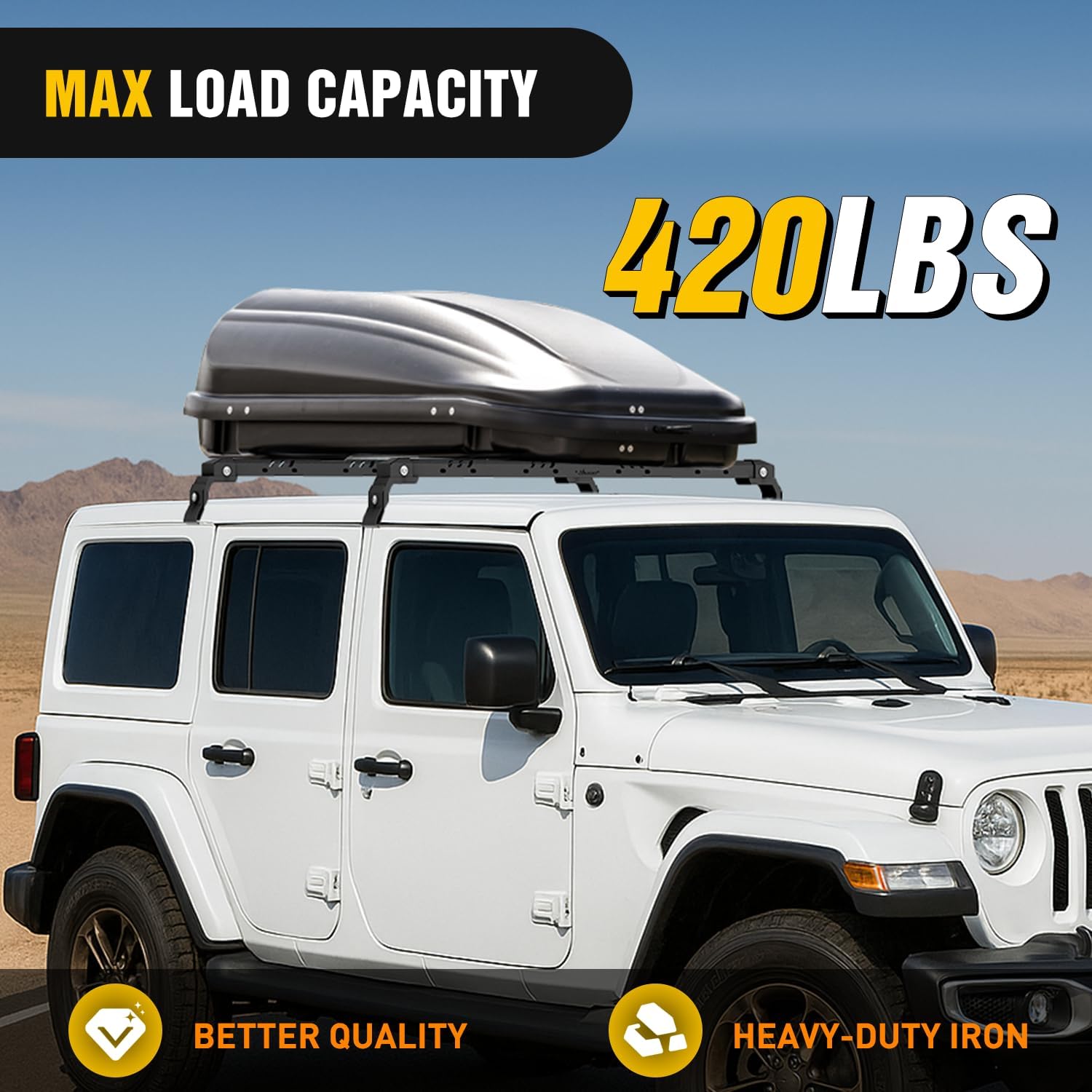 Nilight 420LBS Roof Rack Cross Bars Compatible with Jeep Wrangler JK JKU 2007-2018 JL JLU 2018-2025 Gladiator JT 2020-2025 Hardtop Models, Adjustable Iron Crossbars for Cargo Carrier Luggage Box Tent