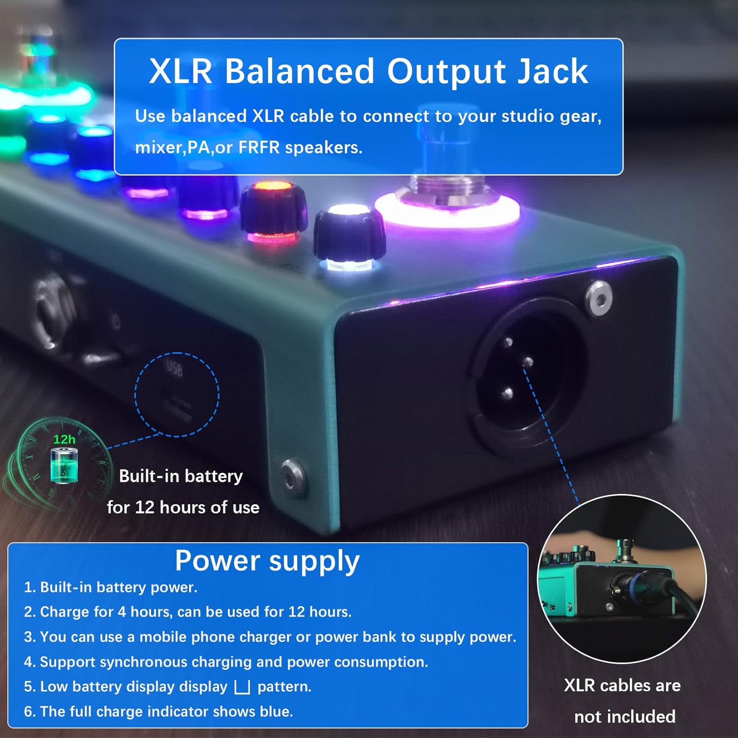 M-VAVE TANK-G Multi-effects Guitar Pedal, 36 Presets, Rechargeable Battery, Delay, Reverb, Modulation, Preamp, Darkgreen