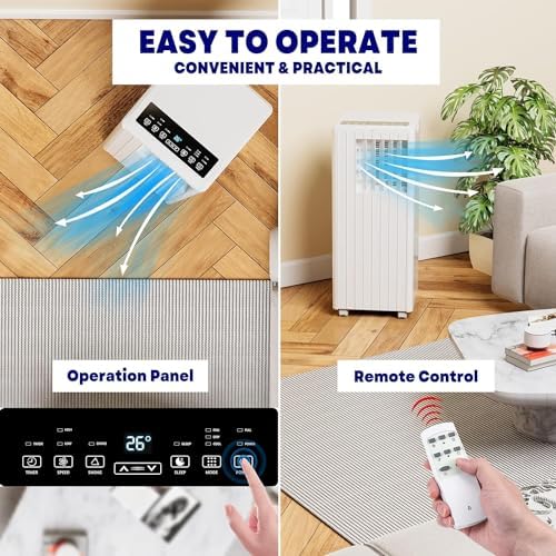 8000 BTU Portable Air Conditioner, 3-In-1 Cool, Fan, Dehumidify Modes, Cools up to 350 sq.ft, Quiet AC Unit with LED Display, with Remote Control, Window Installation Kit, 24 Hour Timer for Room, Dorm
