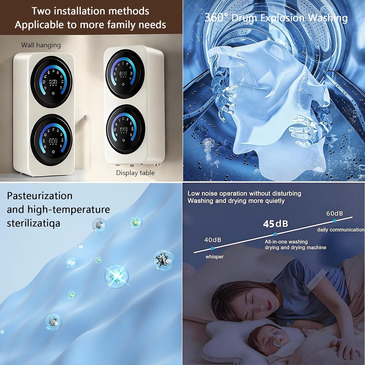 BANGBANGJI Smart Double Tube Mini Washing Machine, 3.5Lx2 Portable Washing Machine, with LED Display, Each Bucket Washing Capacity 0.3kg, Stainless Steel Drum for Dorms, Apartments, RVs Desktop