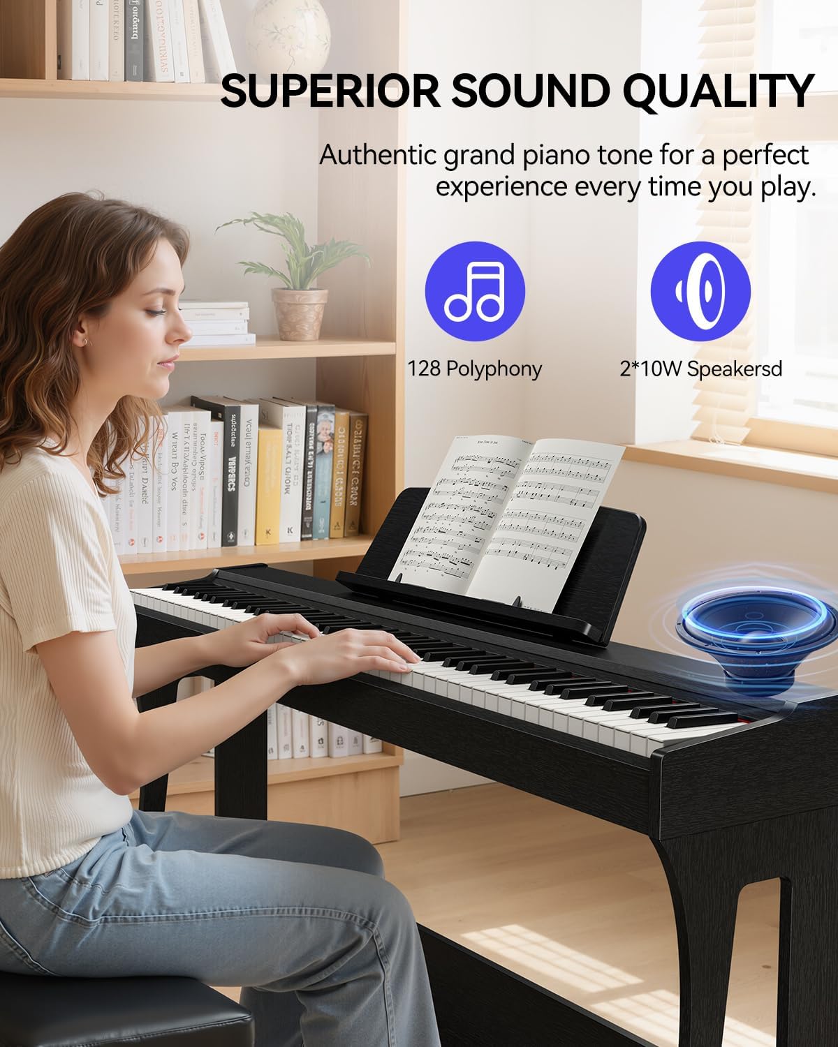 Rhymo 88 Keys Weighted Keyboard Piano, Full Size Hammer Action Digital Piano with Speakers, Wooden Upright Digital Piano, Electronic Piano Keyboard with Furniture Stand Suitable for Beginners