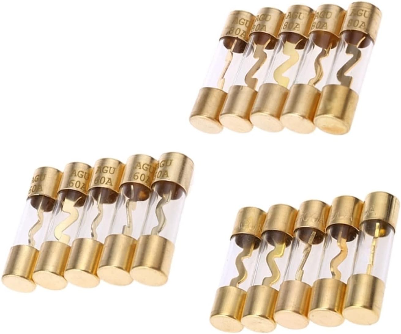 5Pcs Gold Plated Glass AGU Fuse Fuses Pack Car Audio Amp Amplifier 60/80 /100 AMP(100 Amp)